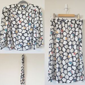 Vitntage Black and White Floral Set - Matching Skirt and Top